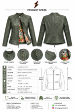 Slim fit Women Leather Jacket with zipper pockets and floral interior