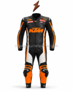 Orange Motorcycle Racing Suit chest detail with perforated black panels, orange logo placement and stitched racing patches