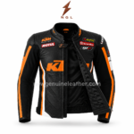 Open Orange Racing Jacket showing black inner lining, front zipper construction and top-centre NGL logo
