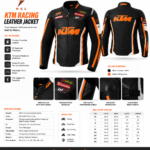 Racing Jacket front view with black leather panels, orange chest graphics, white inserts and newgenuineleather.com