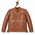 Quilted biker jacket with black quilted lining and open front detail