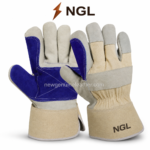 Rigger glove color range in blue, red, orange, yellow and black with beige canvas cuffs