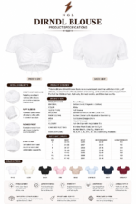 Ruched Dirndl Blouse back view with white puff sleeves, square rear neckline, fitted crop shape and NGL