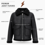 Black and cream Wholesale Shearling Jackets with silver front zipper and zip pockets
