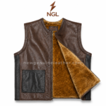 Wholesale shearling leather vest with NGL logo and genuine leather texture