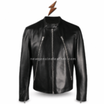 Black sheep leather jackets specification image with collar, zipper, pocket and cuff details by newgenuineleather.com
