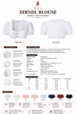 Square Neck Dirndl Blouse back view with white puff sleeves, plain rear panel and gathered cropped hem