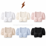 Square Neck Dirndl Blouse in white with short puff sleeves, ruched bust and newgenuineleather.com