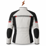Open Textile Racing Jacket showing black inner lining, white shell panels, red trim and centred NGL branding