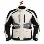 Rear view of Cordura Jackets with a grey central back panel, off-white shoulder yoke and black reinforced sleeves