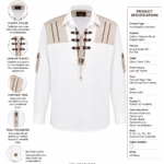 Back view of Trachten Shirts with white fabric, beige shoulder yoke, buttoned cuffs and newgenuineleather.com branding