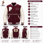 Back view of maroon varsity jacket with cream chenille ram artwork