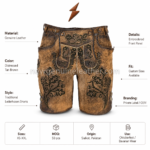 Vintage Embroidered Lederhosen back view with distressed leather panels, adjustable waist lacing and NGL branding
