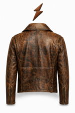Vintage Leather Jacket back view with center seam, curved waist panel, NGL tag and cuff zippers