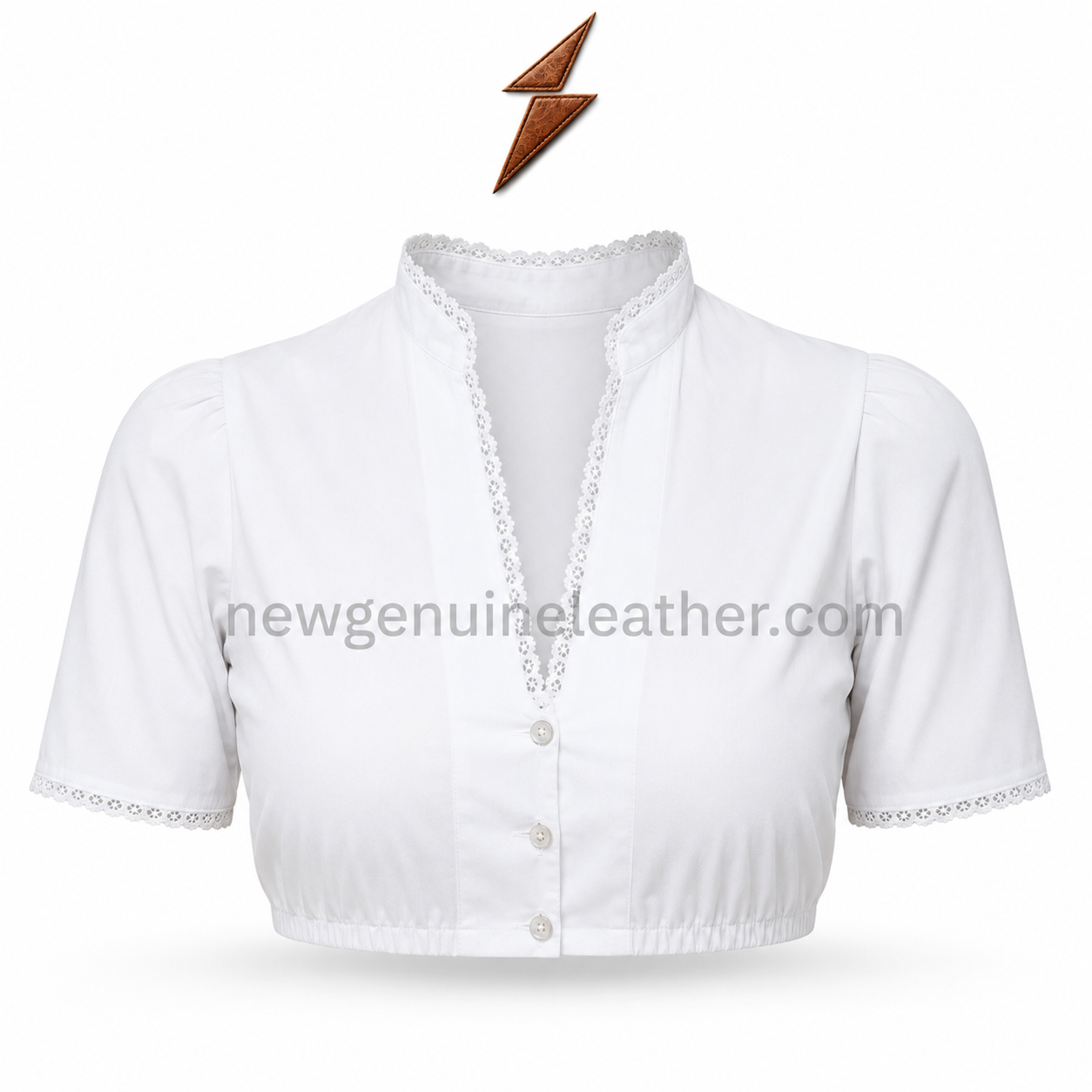 White Dirndl Blouse Front View | NGL White Dirndl Blouse colour range in ivory, beige, pink, blue, sage, navy and black by newgenuineleather.com