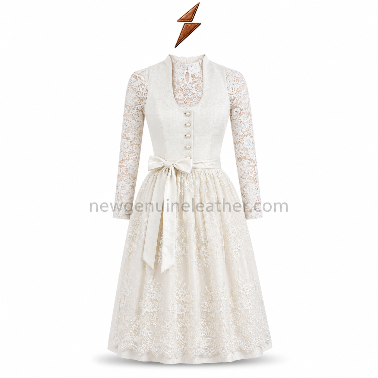 White Long Sleeve Dirndl Front View | NGL White Long Sleeve Dirndl color range in ivory, blush, dusty rose, champagne, sage and silver by newgenuineleather.com