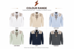 Trachten Shirts white long-sleeve Bavarian shirt with beige shoulder panels, brown lace-up placket and NGL logo by newgenuineleather.com