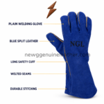 Wholesale blue welding gloves in a royal-blue and golden-yellow color combination by newgenuineleather.com