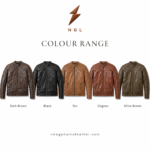 NGL brown quilted leather jacket with rider style stitching and diamond upper panels