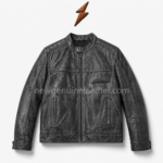 NGL distressed leather jacket with vintage black finish and cafe racer collar
