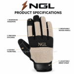 Wholesale mechanic gloves with yellow fingertips, black gussets and brown textile back