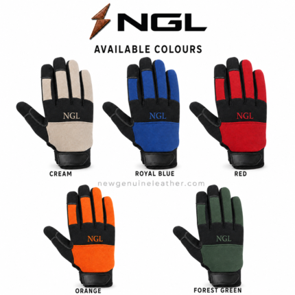 Wholesale mechanic gloves in yellow, brown and black with flexible finger panels