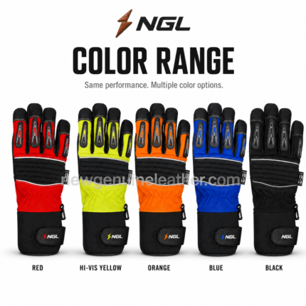 Red impact work gloves featuring grey finger guards, black knuckle padding and adjustable NGL cuff branding