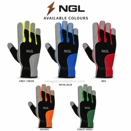 Single wholesale work gloves view with grey fingertips, black ribbed back panel and centered white NGL logo