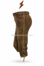 Back view of distressed suede Women Lederhosen with equal-size legs, belt loops and lace-adjustable cuffs from newgenuineleather.com