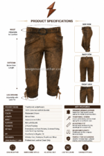 Women Lederhosen in distressed brown suede with embroidered front pockets, leather belt and lace-tie cuffs by newgenuineleather.com