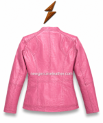 Fashionable pink LADIES LEATHER JACKET with quilted shoulder panels