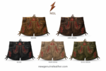 Women’s Red Embroidered Lederhosen front view in distressed brown leather with side lacing and NGL branding by newgenuineleather.com