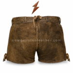 Women’s Red Embroidered Lederhosen specifications showing front bib, floral embroidery, side laces and tailored women’s fit