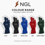 Work driving gloves specifications showing textured fabric, reinforced fingertips, stitching, elastic wrist and extended cuff