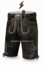 NEW GENUINE LEATHER Bavarian lederhosen for men with blue-grey and brown embroidery
