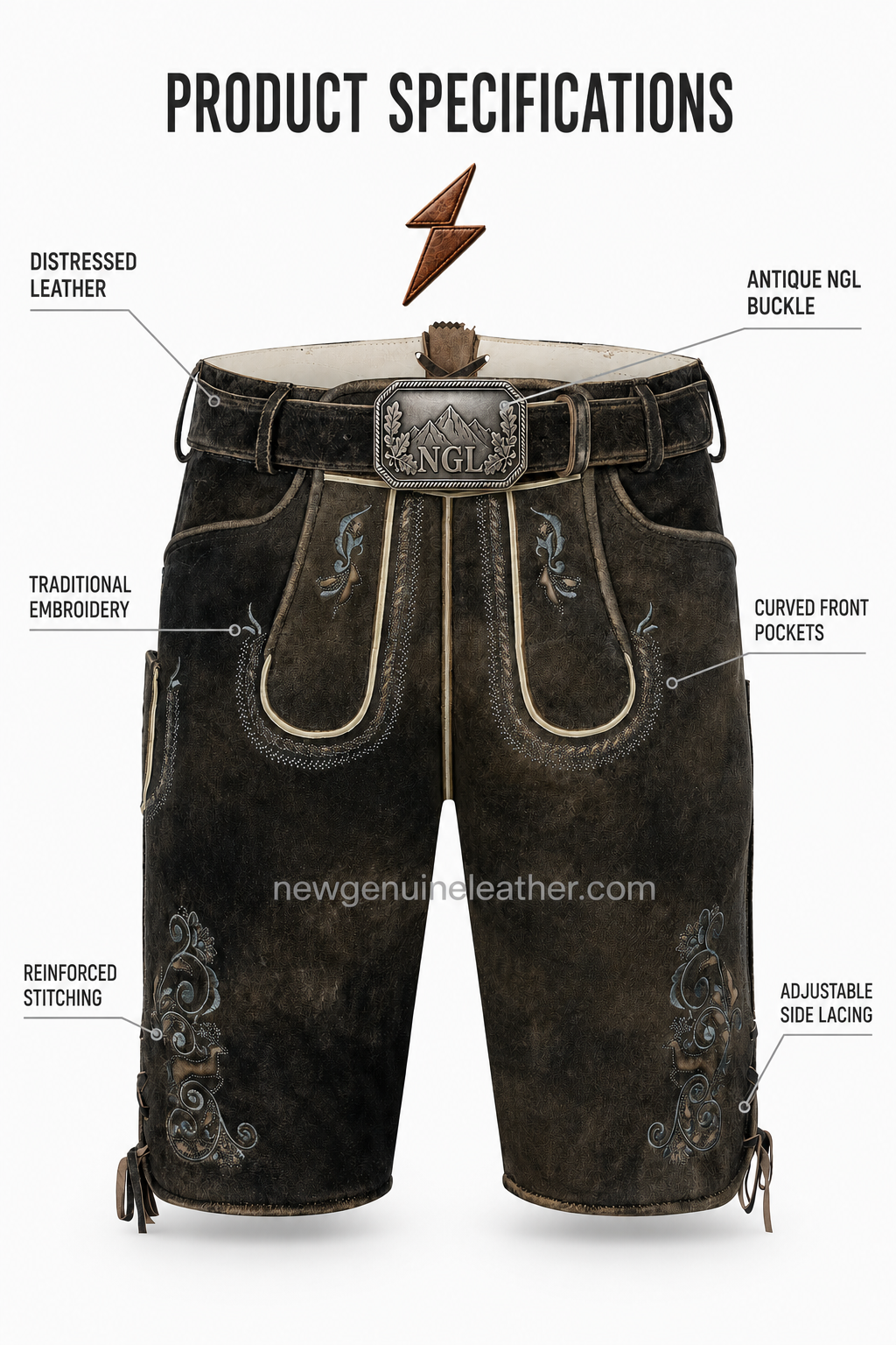 new-genuine-leather-bavarian-lederhosen-pocket NEW GENUINE LEATHER Bavarian lederhosen for men with curved pocket and cream piping
