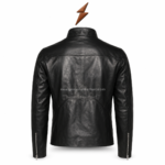 NGL Genuine leather biker jacket back view with shaped black leather panels