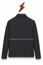 NEW GENUINE LEATHER Black Denim Jacket back view with structured seams