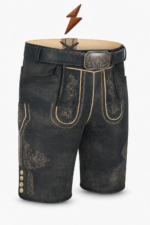 NEW GENUINE LEATHER Black embroidered lederhosen with tan traditional decoration