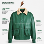 NGL New Genuine Leather bomber leather jacket details with shearling collar and gathered flap pockets