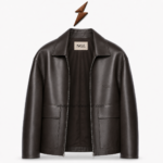 NEW GENUINE LEATHER leather overshirt showing two large brown patch pockets and precise stitching