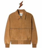 NGL genuine suede leather jacket back view with tan suede panels and stitched seams