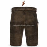 NEW GENUINE LEATHER Oktoberfest Lederhosen for Men rear view with center piping