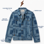 NGL OEM denim jacket supplier blue plaid jacket front view with metal buttons