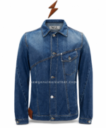 NEW GENUINE LEATHER cropped denim jacket wholesale pocket with contrast stitching and metal button