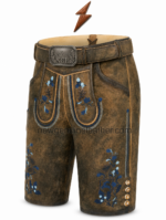 NEW GENUINE LEATHER embroidered lederhosen for men with green Alpine decoration