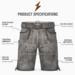NEW GENUINE LEATHER Oktoberfest outfit for men with light embroidery on grey leather