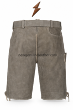 NGL grey lederhosen for men with embroidered lower legs and adjustable leather side ties