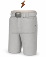 NGL men’s leather shorts in a light-grey textured three-quarter view