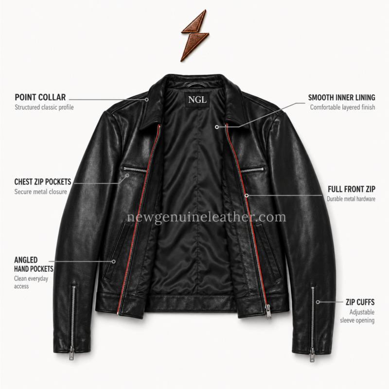 NGL mens black leather jacket colour range in black brown oxblood and midnight navy